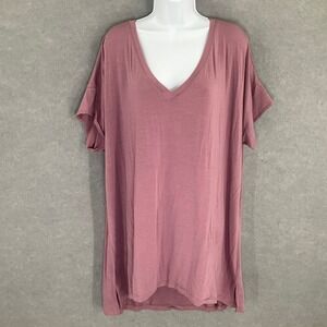 Athleta Nighttime Bliss Sleep CYA Tee Womens 2X V Neck Top Mauve Loungewear